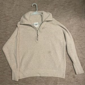 Aerie Waffle Knit Quarter Zip Sweater in Oatmeal - Size M